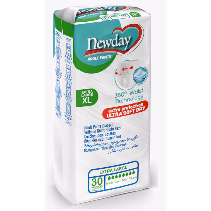 Scutece chilot pentru adulti Newday, marimea XL, 30 bucati, ultra-absorbante, alb