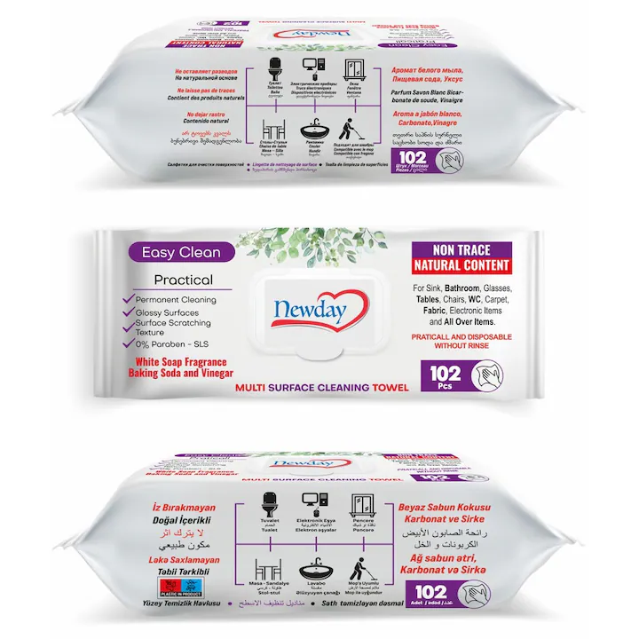 Set 3 Pachete Servetele Umede Newday, 102 Buc, Igienice, Multi-suprafata, Fara alcool, Fara clor
